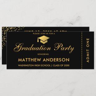 Graduation Party Gold Ticket Glitter Invitation
