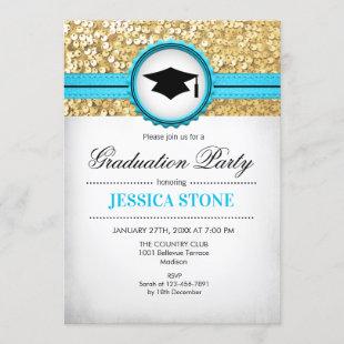 Graduation Party - Gold Turquoise White Invitation