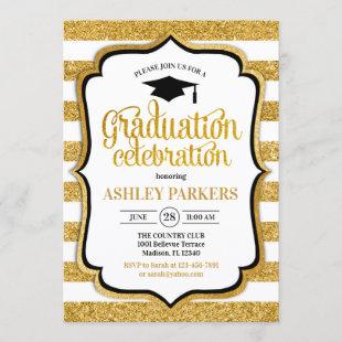 Graduation Party - Gold White Invitation