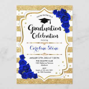 Graduation Party - Gold White Royal Blue Invitation