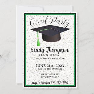 Graduation Party-Green Black School Colors-2 Photo Invitation