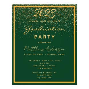 Graduation party green gold budget invitation flyer