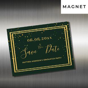 Graduation party green gold save the date magnet