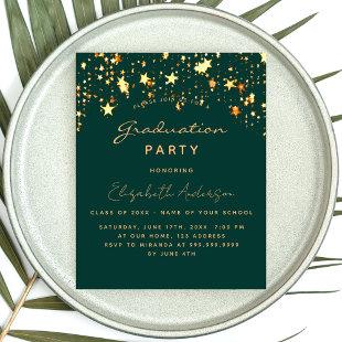 Graduation party green gold star budget invitation