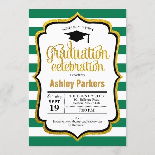 Graduation Party - Green White Gold Invitation