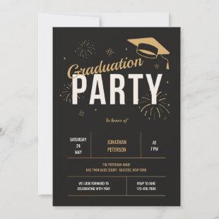 Graduation Party In Gold and Black Invitation