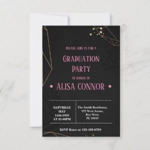 Graduation Party Invintation Black and Pink RSVP Card
