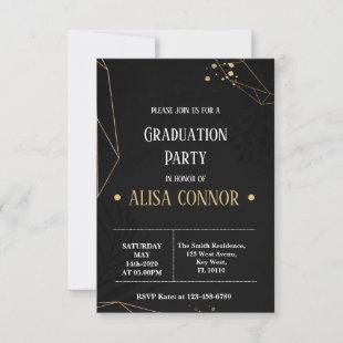 Graduation Party Invintation Black Gold Rose RSVP Card