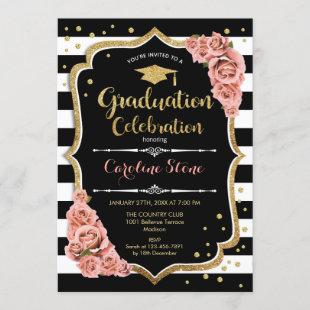Graduation Party Invitation Black Gold Coral Pink