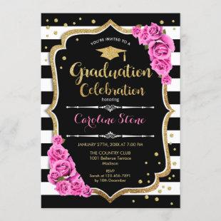 Graduation Party Invitation Black Gold Pink