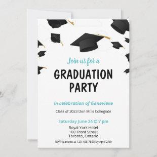 Graduation party invitation clouds caps blue black
