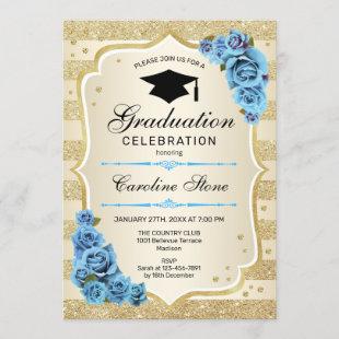 Graduation Party Invitation - Gold Blue