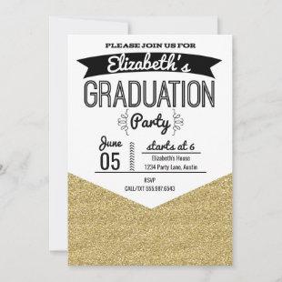 Graduation Party Invitation Gold Glitter and Black