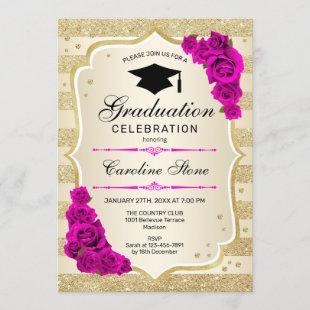 Graduation Party Invitation - Gold Hot Pink