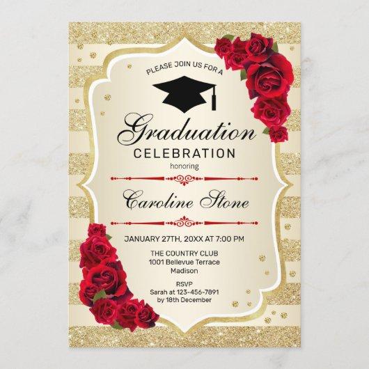 Graduation Party Invitation - Gold Red