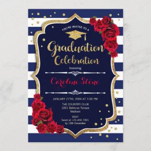 Graduation Party Invitation - Navy White Stripes