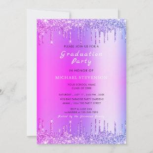 Graduation Party Invitation Pink Neon Gold Glitter