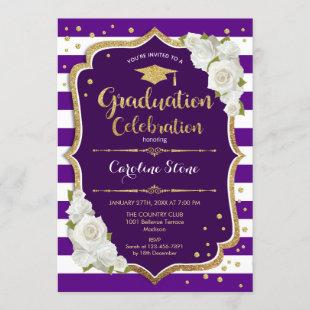 Graduation Party Invitation - Purple Gold White