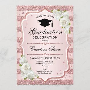 Graduation Party Invitation - Rose Gold White