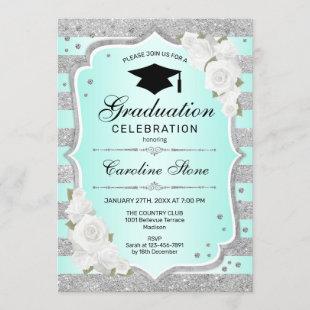 Graduation Party Invitation - Silver Turquoise