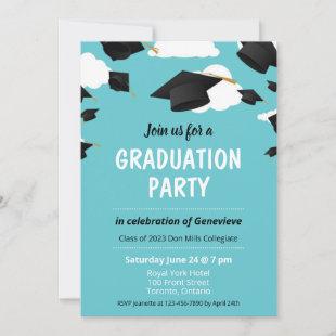 Graduation party invitation sky blue clouds cap