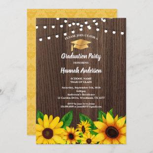 Graduation party invitation. Sunflower rustic wood Invitation