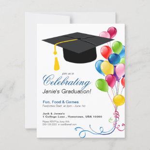 GRADUATION Party Invitation with Colorful Balloons