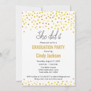 Graduation Party Invitation with confetti gold