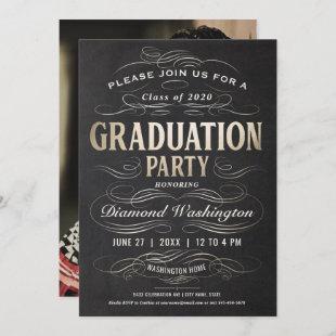 Graduation Party Invitations Scrollwork Gold Foil