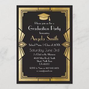 Graduation Party Invite Art Deco Gatsby Gold 1920s