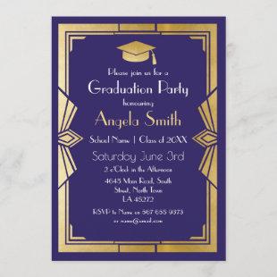 Graduation Party Invite Art Deco Gatsby Navy 1920s