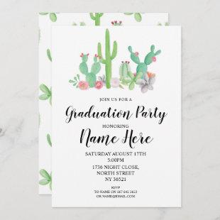 Graduation Party Invite Cactus Watercolor Print