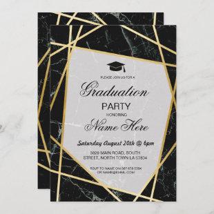 Graduation Party Invite Elegant Black Marble Gold