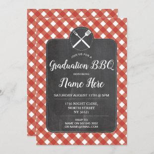 Graduation Party Invite Red Gingham BBQ Chalk