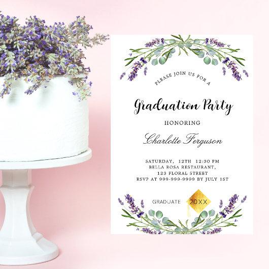 Graduation party lavender eucalyptus floral luxury invitation