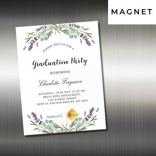 Graduation party lavender eucalyptus floral luxury magnetic invitation