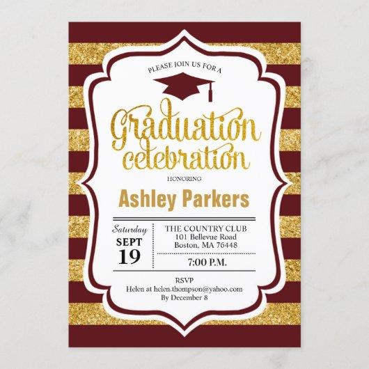 Graduation Party - Maroon Gold Stripes Invitation