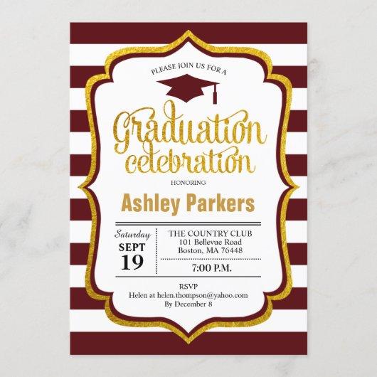 Graduation Party - Maroon Gold White Invitation