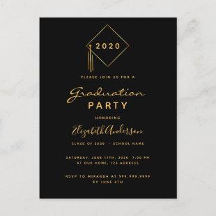 Graduation party modern black gold invitation postcard