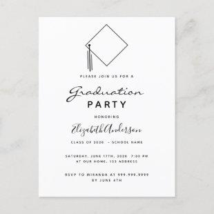 Graduation party modern black white invitation postcard