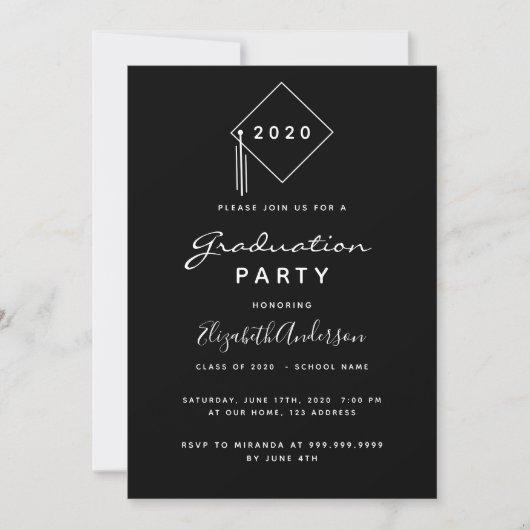 Graduation party modern black white topper invitation