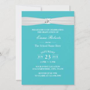 Graduation Party Modern Bright Diamond Turquoise Invitation