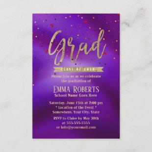 Graduation Party Modern Gold Script Purple Invitation