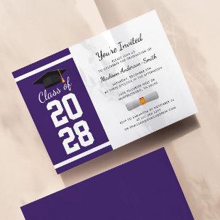 Graduation Party Modern Purple White Grad 2023 Invitation
