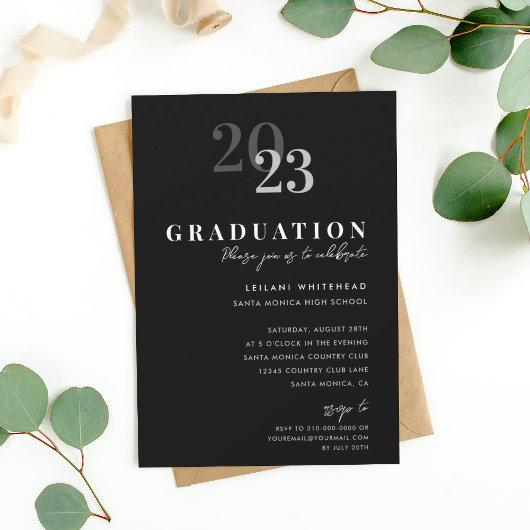 Graduation Party Modern Typography Black Invitation