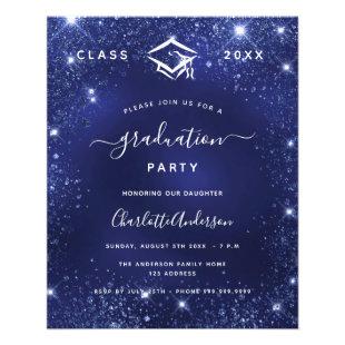 Graduation party navy blue glitter 2022 budget flyer