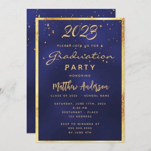 Graduation party navy blue gold 2023 invitation