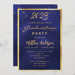 Graduation party navy blue gold 2024 invitation