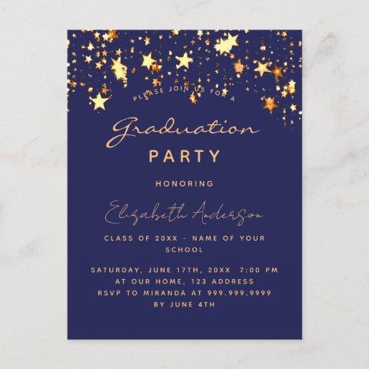Graduation party navy blue gold stars  invitation postcard