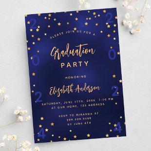 Graduation party navy blue gold stars year luxury invitation